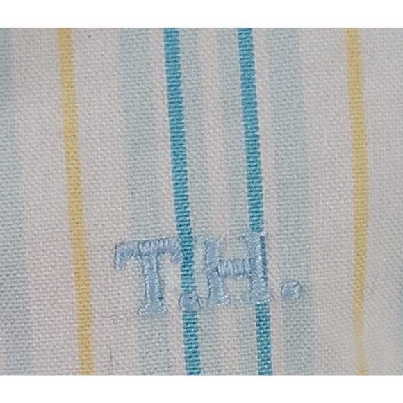 Tommy Hilfiger White Blue Green Striped Button Up Top XS Lightweight Soft - Picture 7 of 7